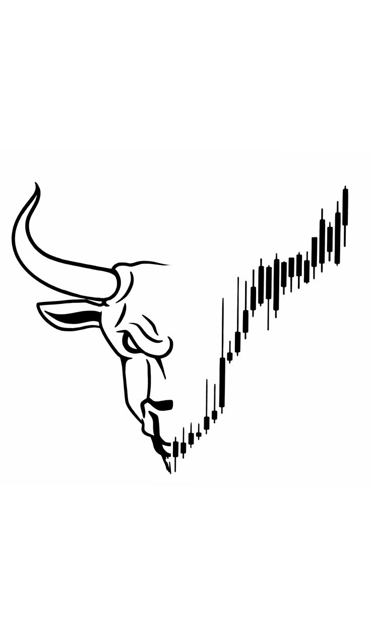 a bull with long horns is running down the chart