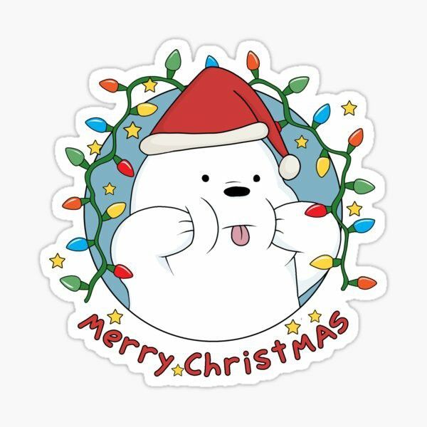 a white polar bear wearing a santa hat with christmas lights around it's neck