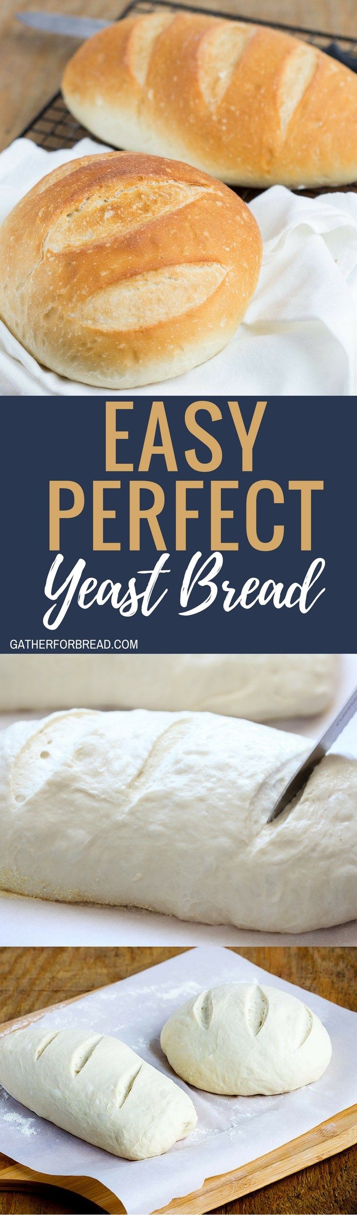 two loaves of bread sitting on top of a cutting board with the words easy perfect yeast bread