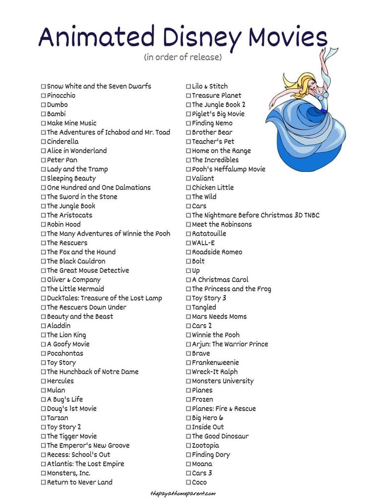 an animated disney movie list for kids