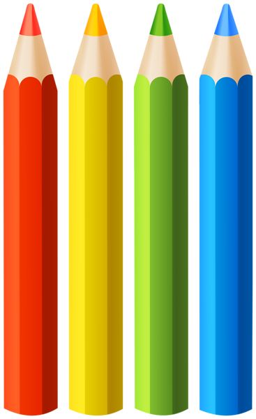 four colored pencils lined up in a row on top of each other with the same color