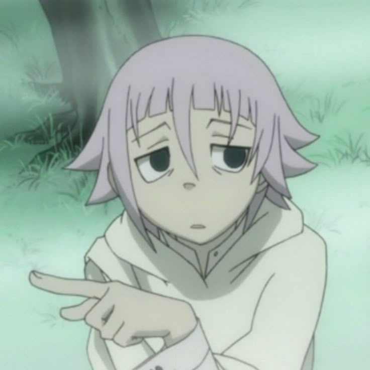 an anime character pointing at something in front of the camera with one hand and two fingers