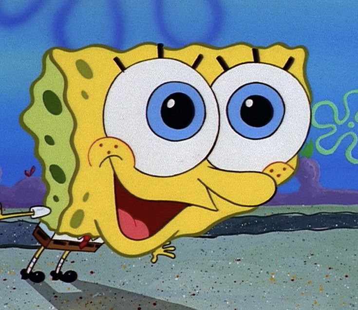 the spongebob character has big eyes and is pulling a cart with it's wheels