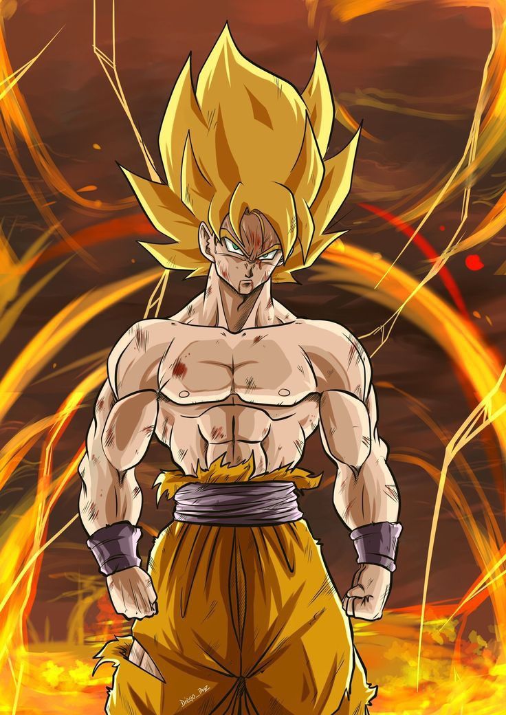 the dragon ball character is standing in front of a blazing background with his hands on his hips