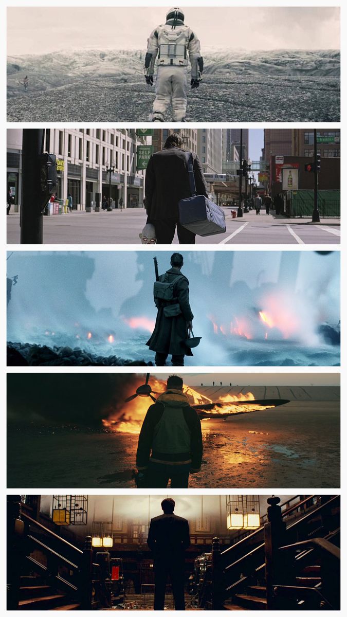 four different scenes from the same movie, each with an image of a man standing in front of them