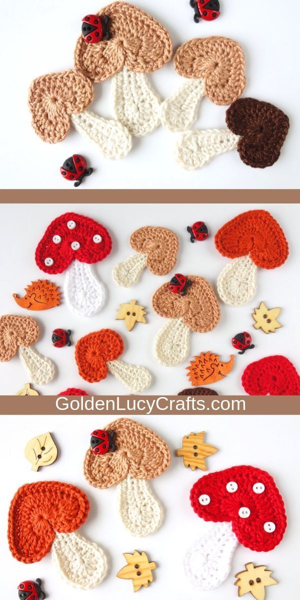 crochet pattern for ladybug and mushroom appliques