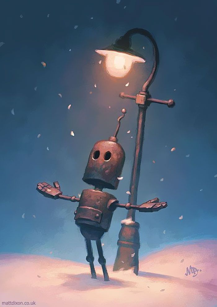 a cartoon character holding a lamp post in the snow with his arms out and feet up