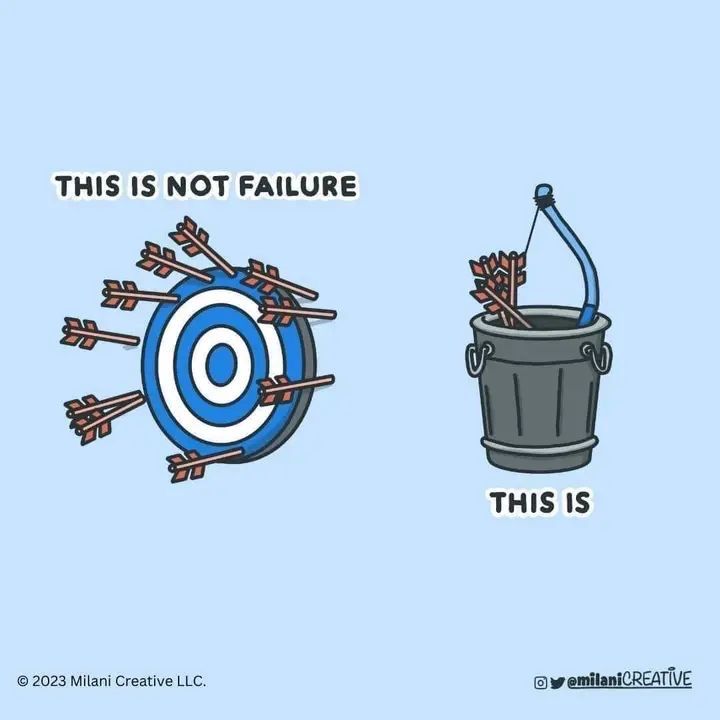 two buckets filled with arrows and an arrow in the middle, one is not failure