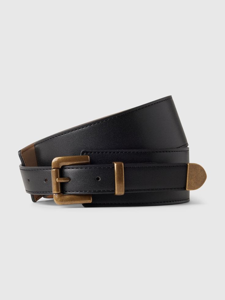 Smooth vegan leather wide belt.  Square buckle.  For more fit and sizing info, check out our Size Guide.  Width: 1. 93" Length Size S): 39" Women Belt, Wide Leather Belt, Brand Collaboration, Black Leather Belt, Wide Belt, Toddler Gifts, Accessories For Women, Women's Bags, Belts For Women