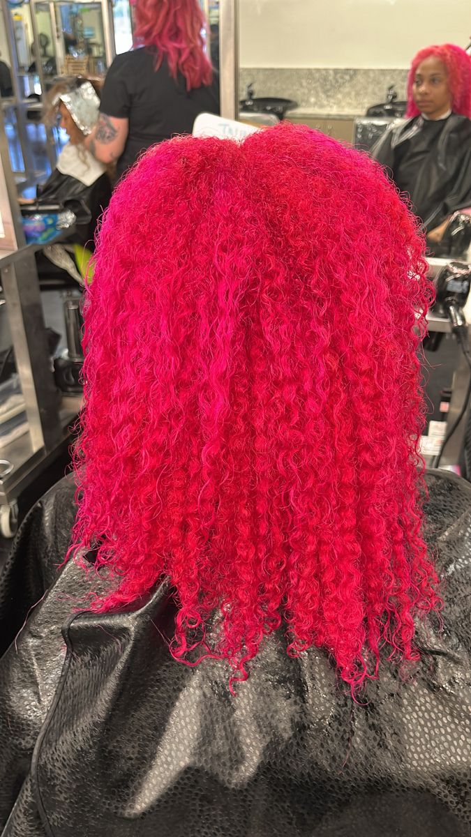 curly hair, natural hair, pink hair dye, hot pink Neon Pink Hair Black Women, Hot Pink Hair Black Women, Hot Pink Curly Hair, Hot Pink Hair Dye, Pink Colored Hair, Pink Natural Hair, Neon Pink Hair, Pink Hairstyles, Angels Friends