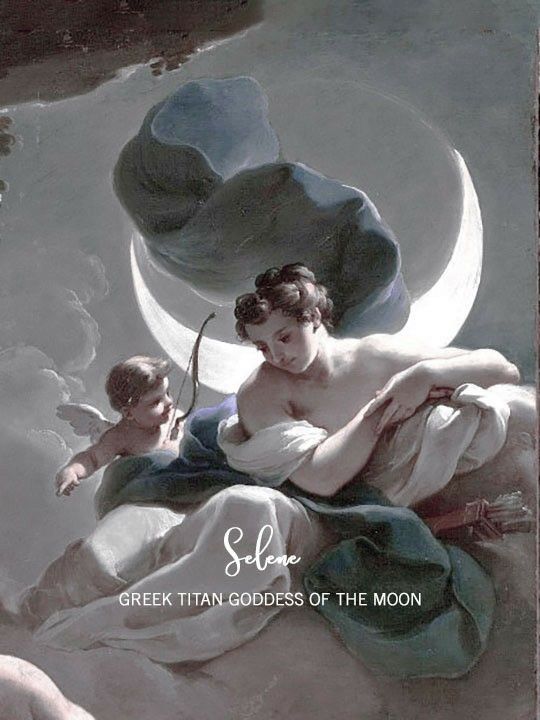 a painting of a woman sitting on top of a moon with a child in her lap