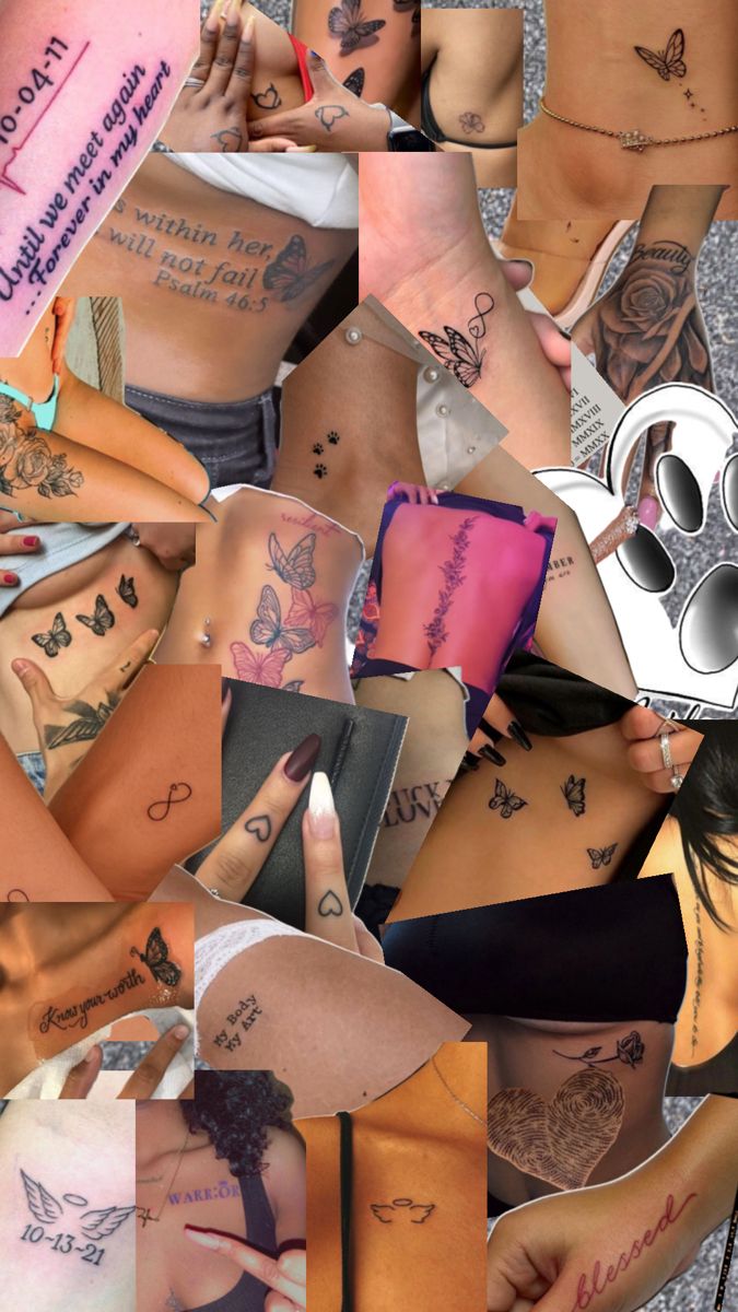 a collage of many different tattoos on women's bodies