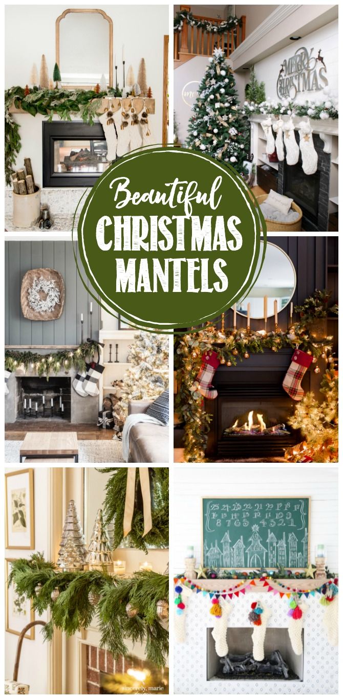 beautiful christmas mantles and mantels are featured in this postcard collage