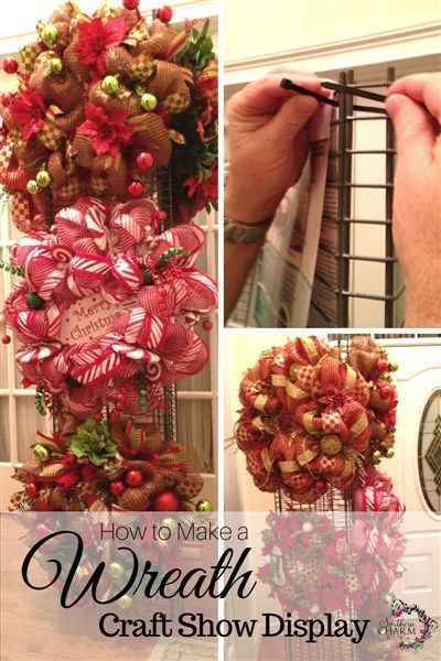 how to make a wreath craft show display with candy canes and poinsettis