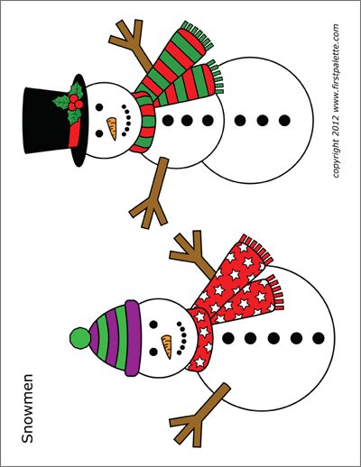 two snowmen with hats and scarfs on their heads