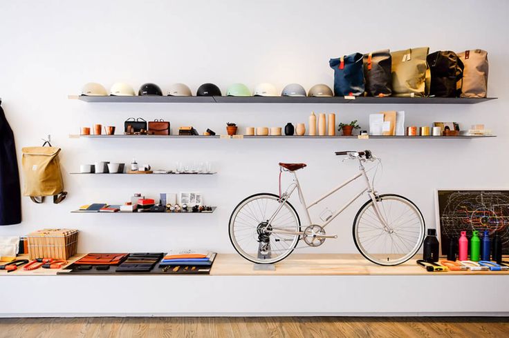 there is a bike that is on the shelf