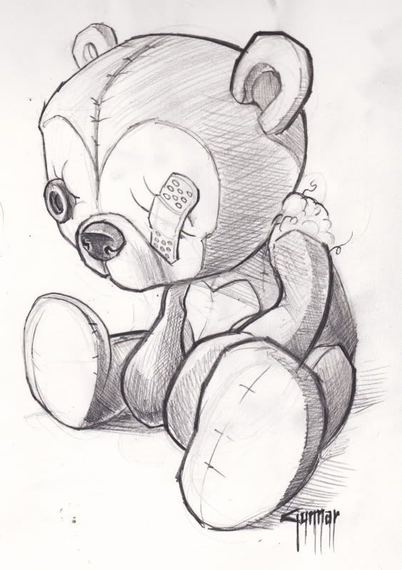 a drawing of a teddy bear sitting on the ground