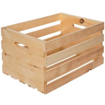 a wooden crate with two compartments on each side