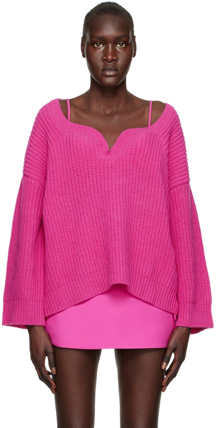 Pink Balloon Sleeve Sweater, Sweatheart Sweater, Fucsia Sweater, Barbiecore Sweater, Chiffon Bra, Valentino Pink, Sweater Season, Pink Knit, Sweetheart Neck