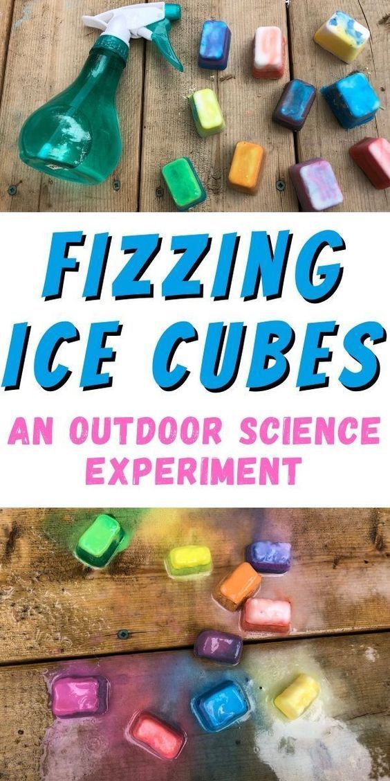 an outdoor science experiment for kids fizziing ice cubes