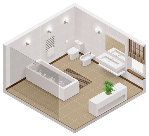 an illustration of a bathroom with toilet, sink and bathtub in the middle of it