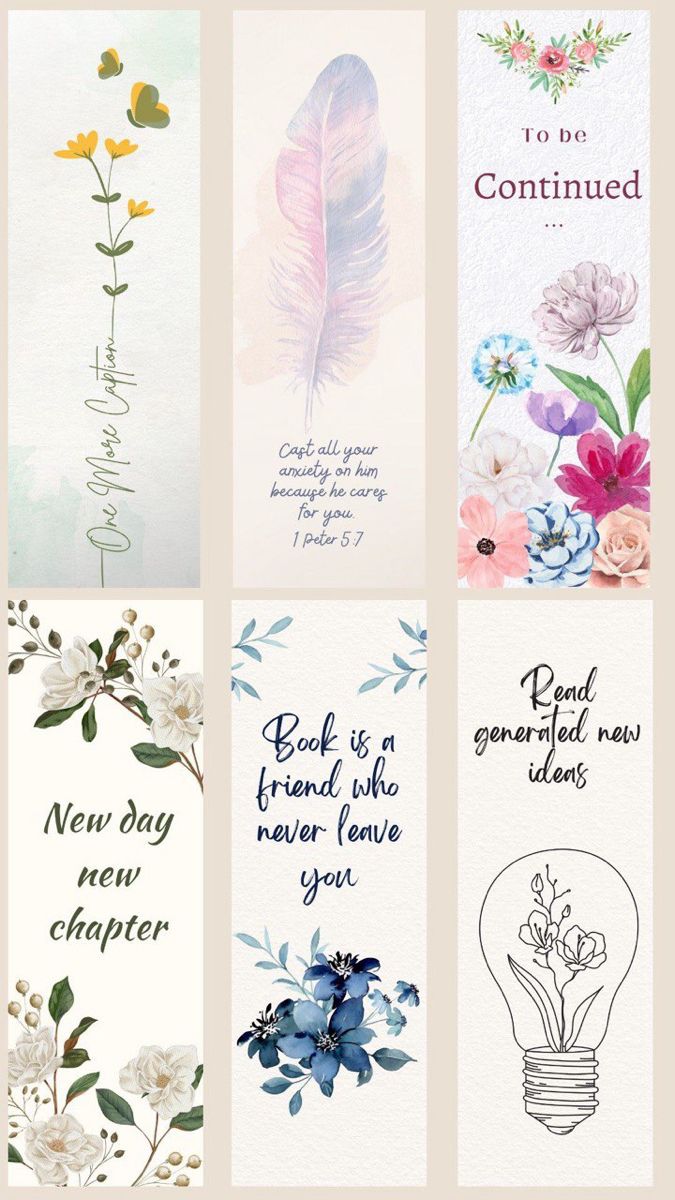 four different cards with flowers and leaves on them, one has a quote that says to be