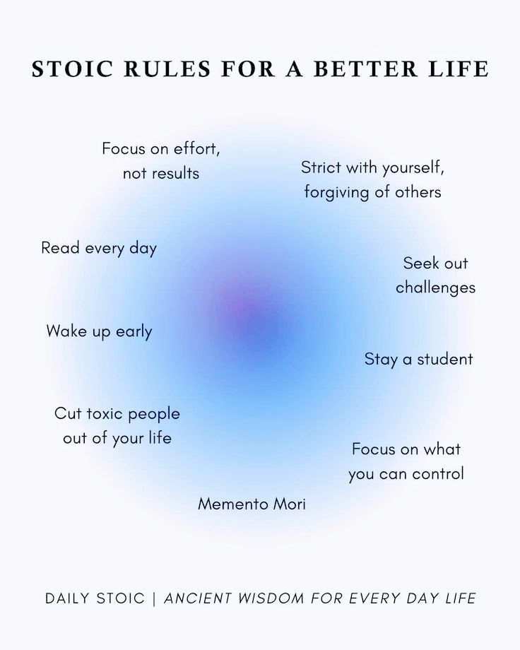 a blue circle with the words stoic rules for a better life written below it