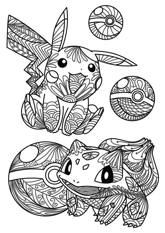 the pokemon coloring page with an image of pikachu and eena in black and white