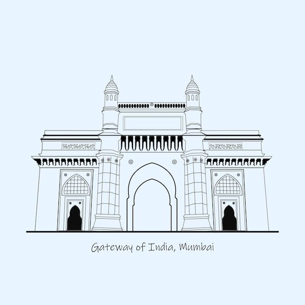 the gateway of india, munnaan in black and white on a light blue background