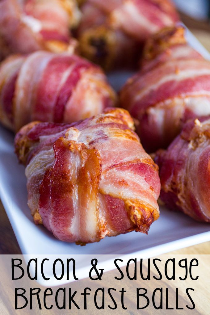 bacon and sausage breakfast balls on a white plate