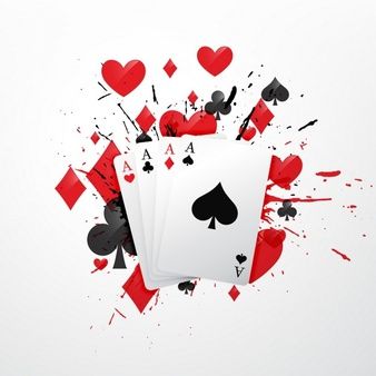 three playing cards falling into the air