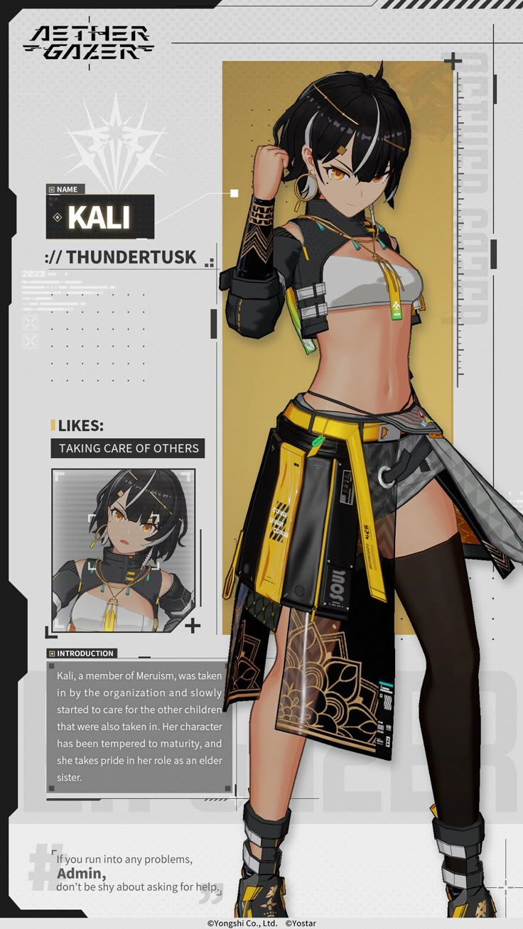 an anime character is standing in front of a white background with black and yellow accents