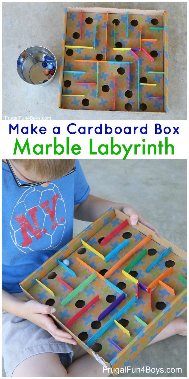 a cardboard box that is made to look like marble labrinth with the words make a cardboard box on it