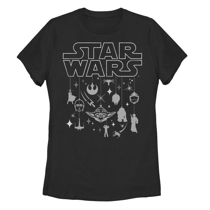 the star wars t - shirt is shown in black and white, with an image of characters