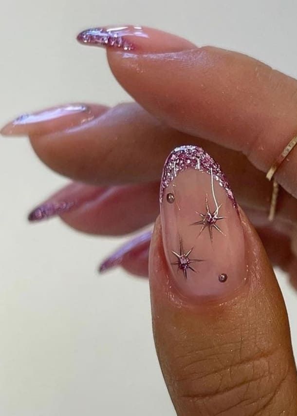 21st Birthday Nails, Nye Nails, Birthday Nail Designs, New Years Eve Nails, Unghie Nail Art, Nagellack Trends, Pink Nail, Sparkly Nails, New Year's Nails