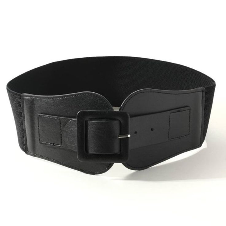 Color: Black Buckle Type: Square Belts Width: Wide Belt Type: Buckle Cinch Belts Stretch: Slight Stretch Material: Elastic Composition: 55% Polyurethane, 45% Polyester Thick Belt, Wide Belts, Womens Leather Belt, Braided Leather Belt, Vintage Leather Belts, Boho Belts, Elastic Belt, Casual Belt, Studded Belt