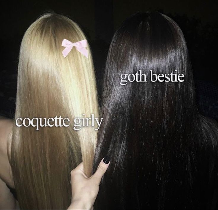 two women with long hair that have the words goh bestie and coquette girly