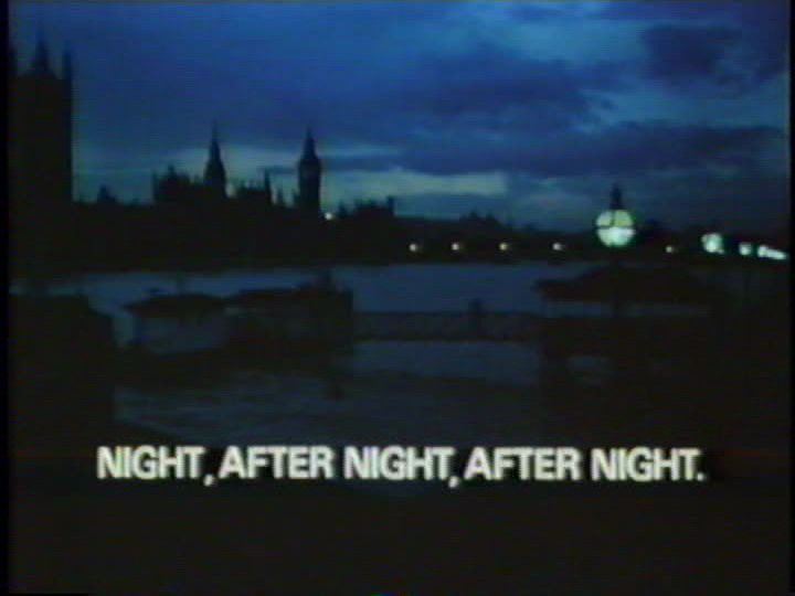 an old tv screen with the words night, after night written in english on it