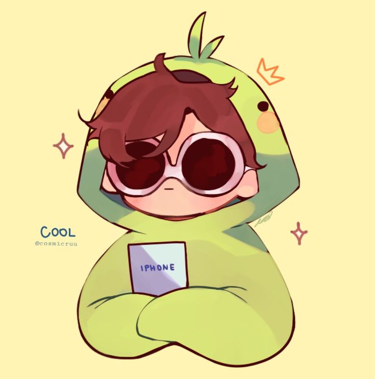 a cartoon character wearing sunglasses and a green hoodie with the words cool on it