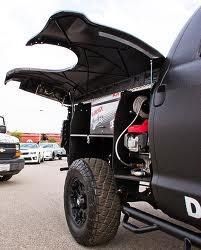 the back end of a pickup truck parked in a parking lot