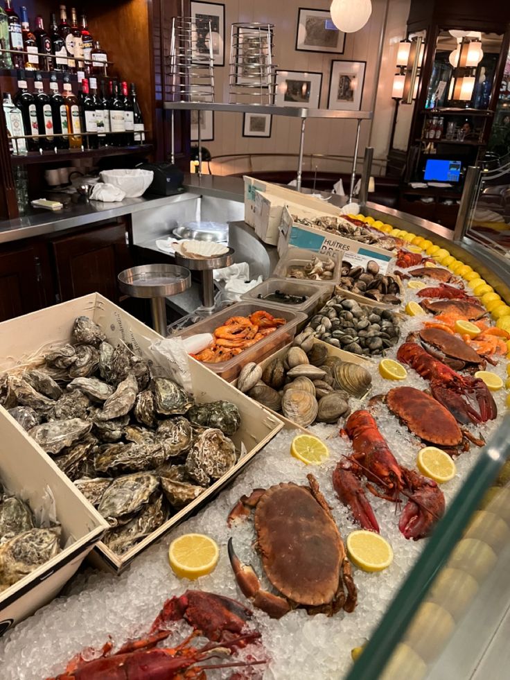 the seafood is prepared and ready to be served at the restaurant or bar for consumption