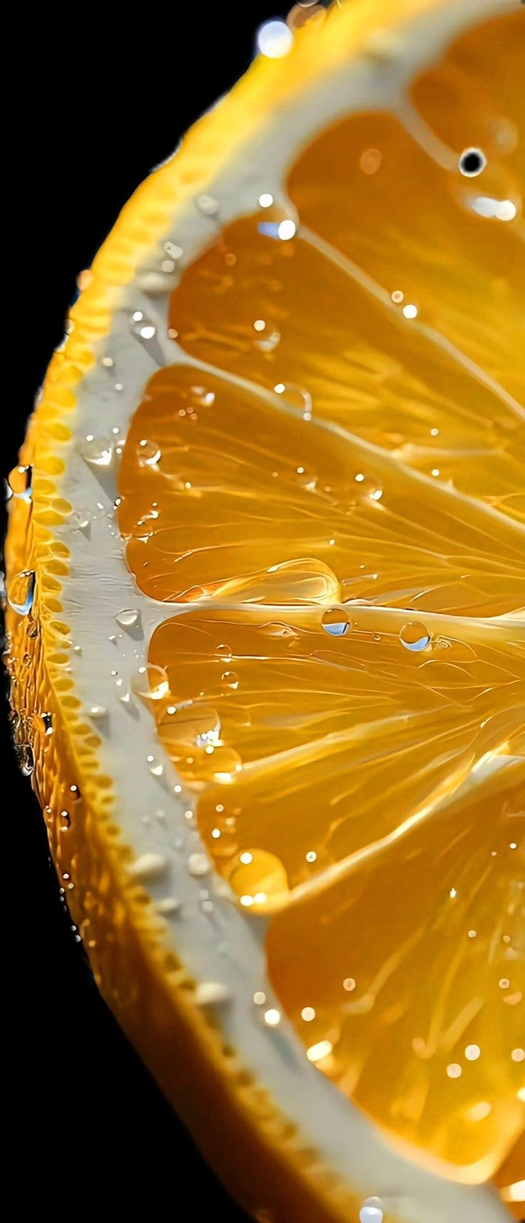 an orange slice with water drops on it