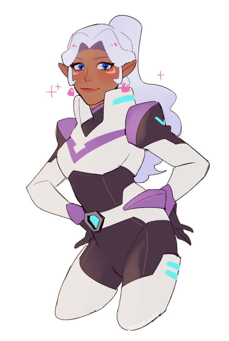 a cartoon character with white hair and blue eyes, wearing an outfit that says voltron legendary defender ccc