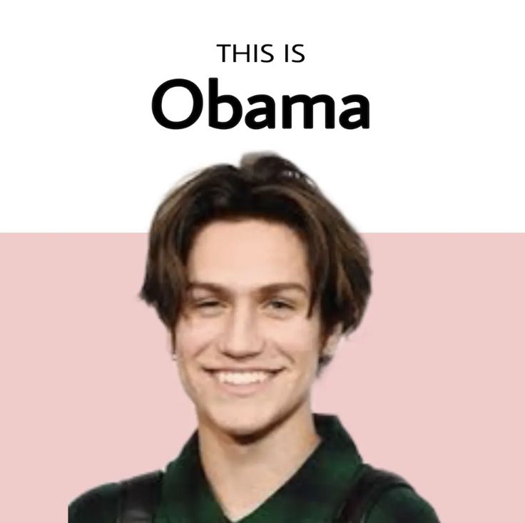 an image of a man smiling with the caption'this is obama'above him