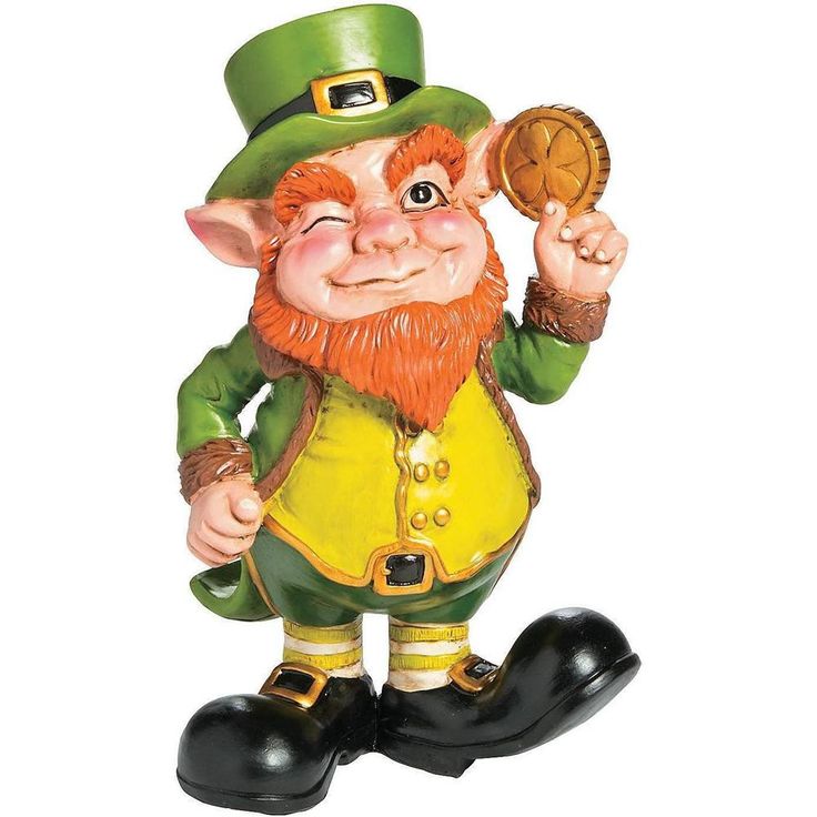 a green and yellow gnome figurine holding a piece of bread in his hand