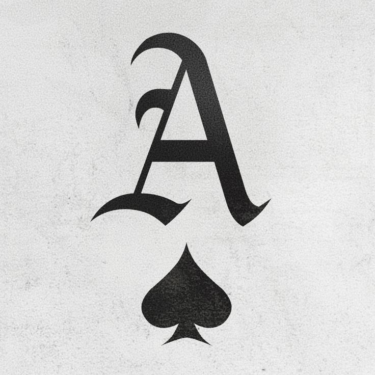 the letter a is made up of spades and playing cards on a white background