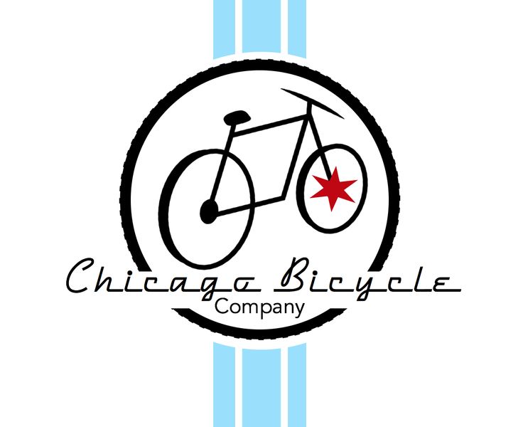 the chicago bicycle company logo is shown in black and white with a red star on it