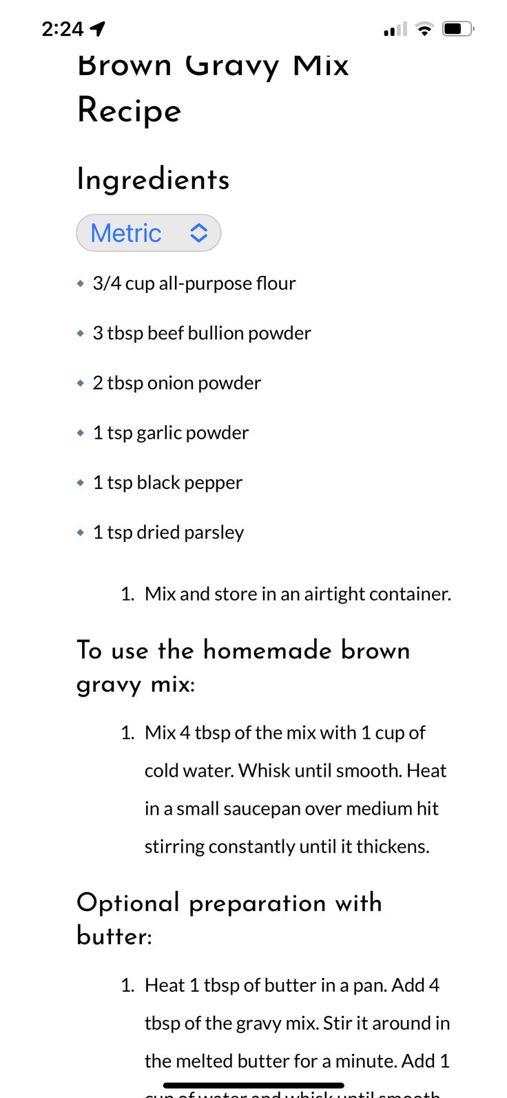 the ingredients list for brown gravy mix