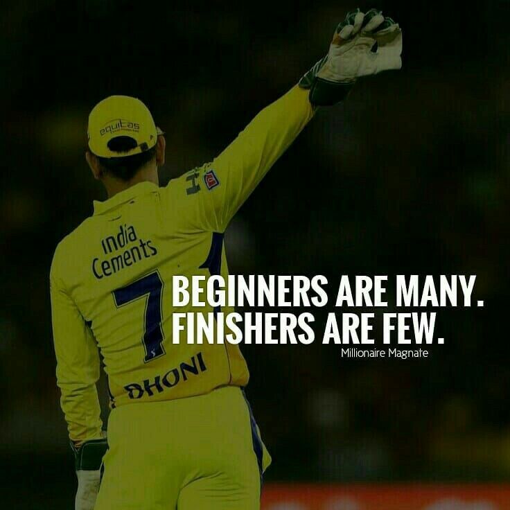 a man in yellow uniform holding his arm up with the words, beginners are many finishers are few