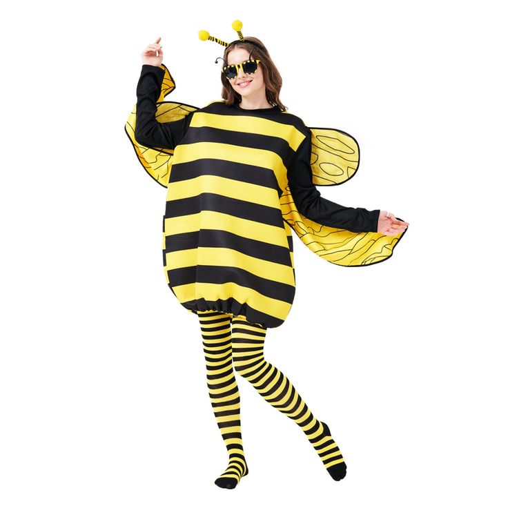 a woman dressed in a bee costume